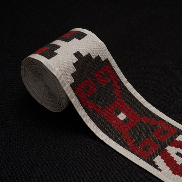 Schumacher Storm Pattern Tape Red Trim Sample 87042