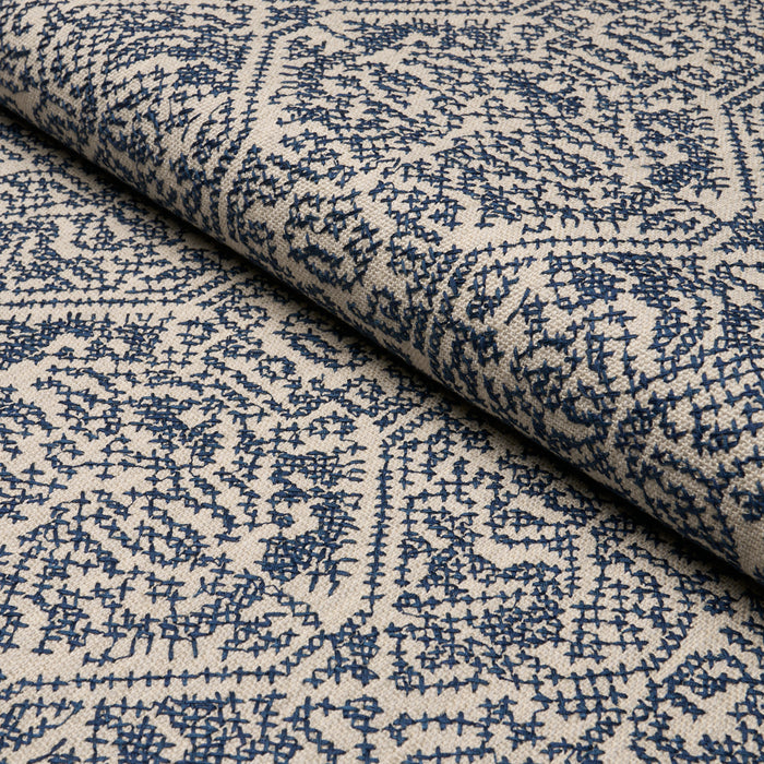 Schumacher Orion Embroidery Indigo Fabric Sample 87271