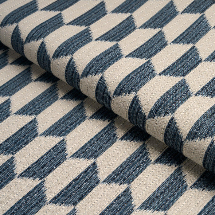 Schumacher Dena Diamond Ikat Performance Indigo Fabric Sample 87490