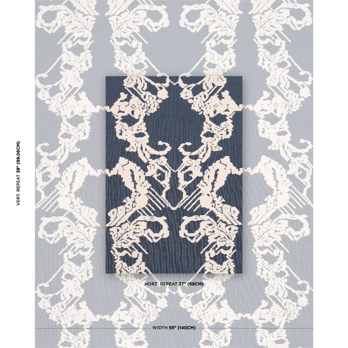 Schumacher Reversible Digital Damask Denim Fabric Sample 87552