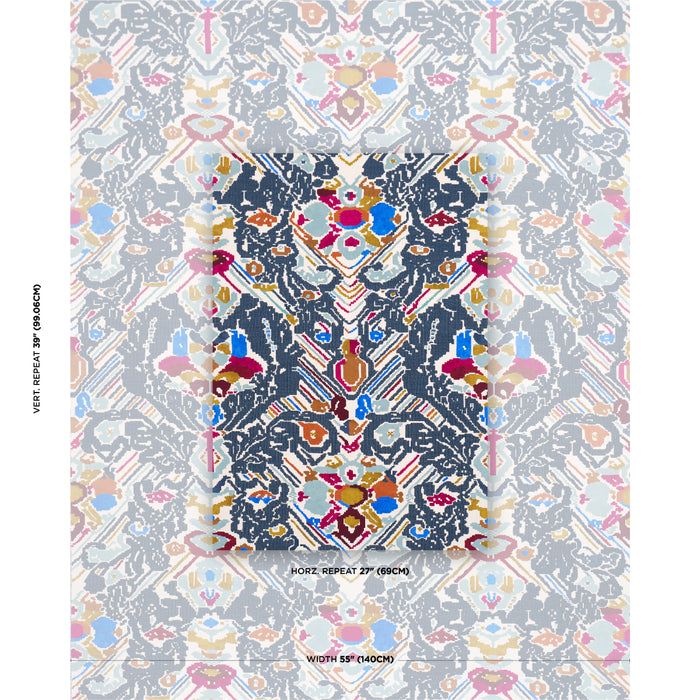 Schumacher Reversible Digital Damask Denim Fabric Sample 87552