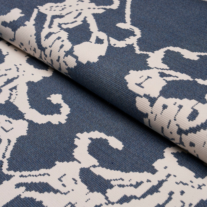 Schumacher Reversible Digital Damask Denim Fabric Sample 87552