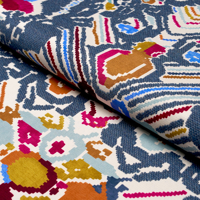 Schumacher Reversible Digital Damask Denim Fabric Sample 87552