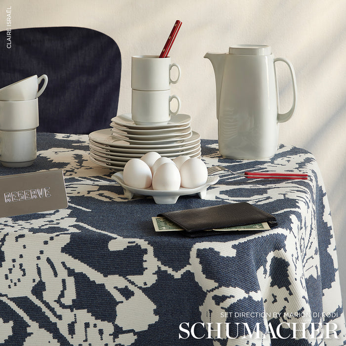 Schumacher Reversible Digital Damask Denim Fabric Sample 87552