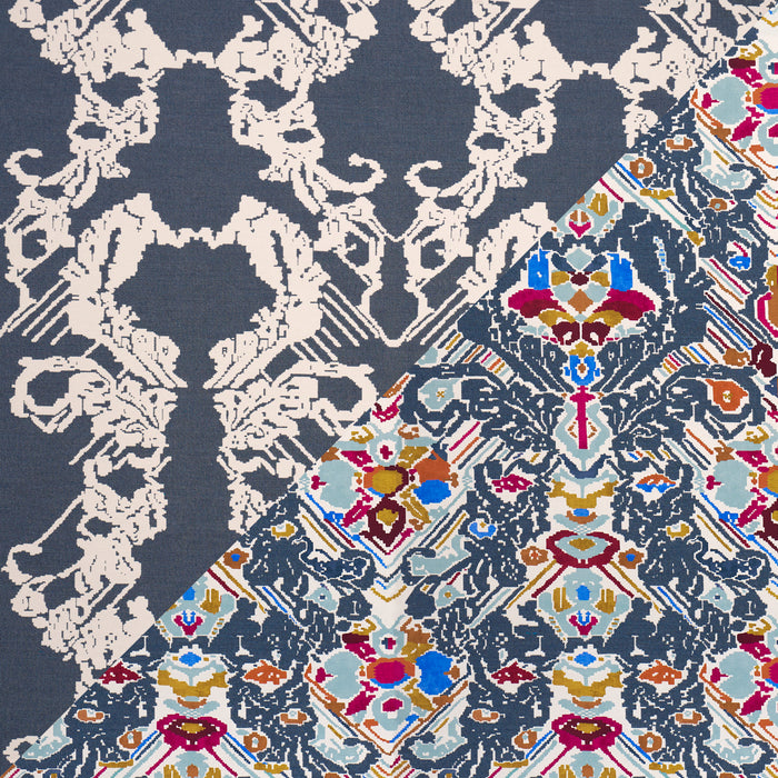 Schumacher Reversible Digital Damask Denim Fabric Sample 87552
