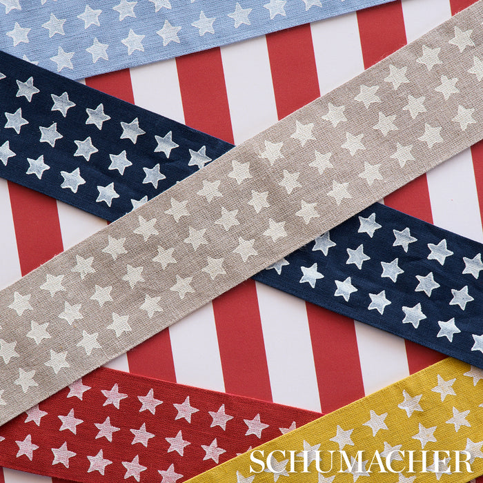Schumacher Astra Block-Print Tape Navy Trim Sample 87563
