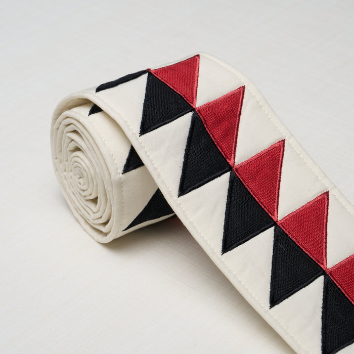 Schumacher Quilted Diamond Tape Black & Red Trim Sample 87582
