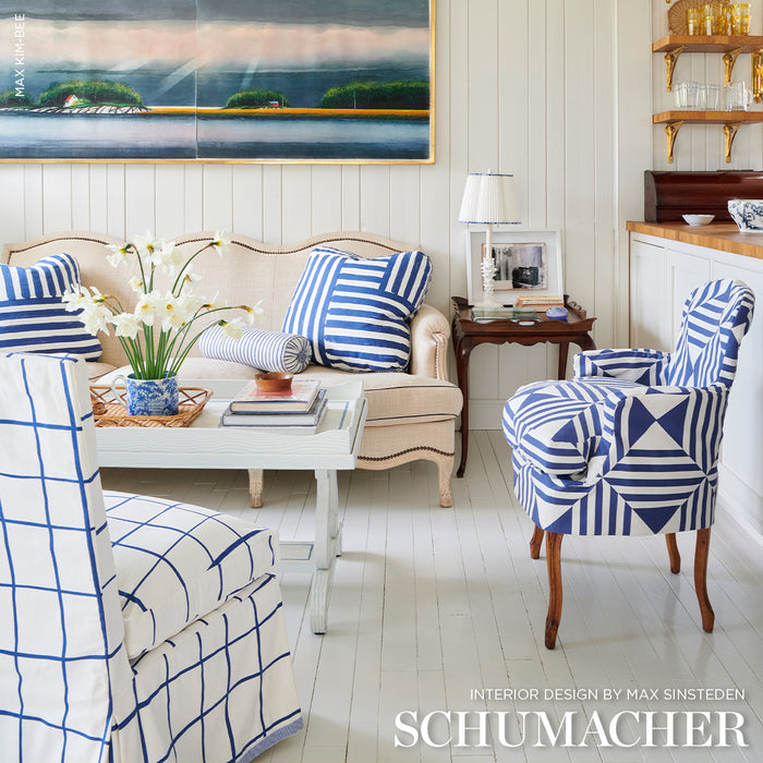 Schumacher Square In A Square Navy Fabric Sample 87590
