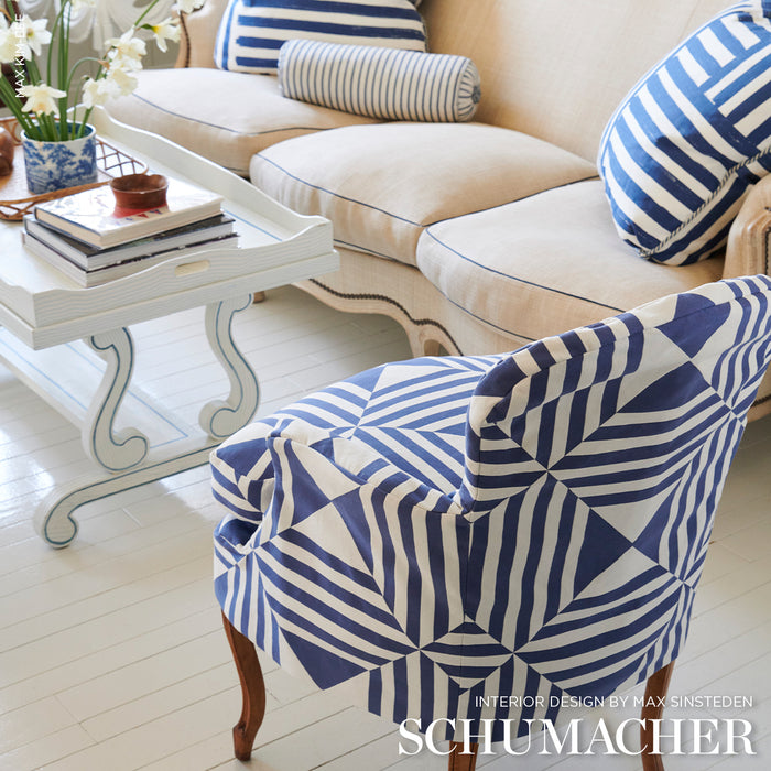 Schumacher Square In A Square Navy Fabric 87590
