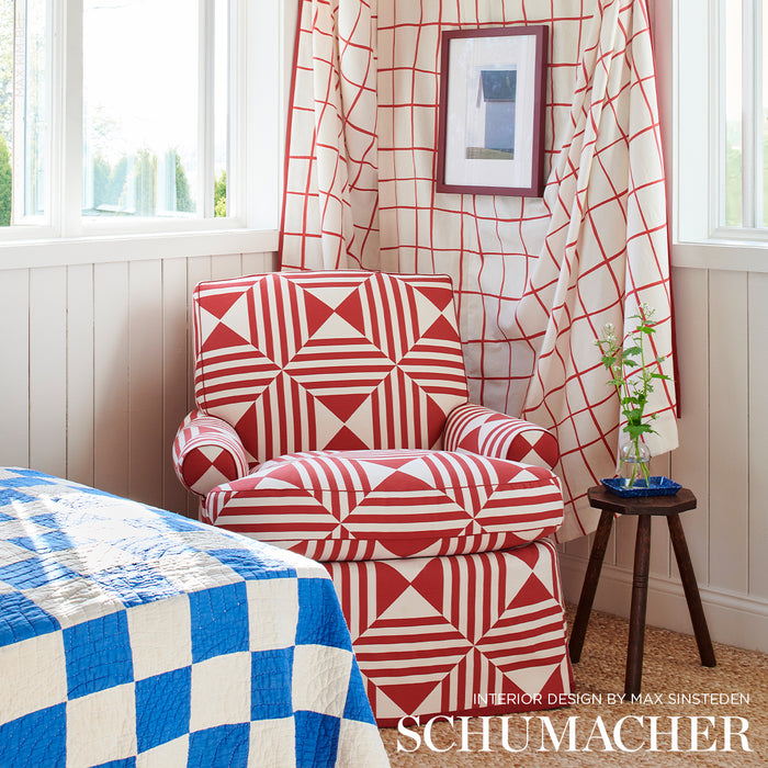 Schumacher Square In A Square Red Fabric 87591