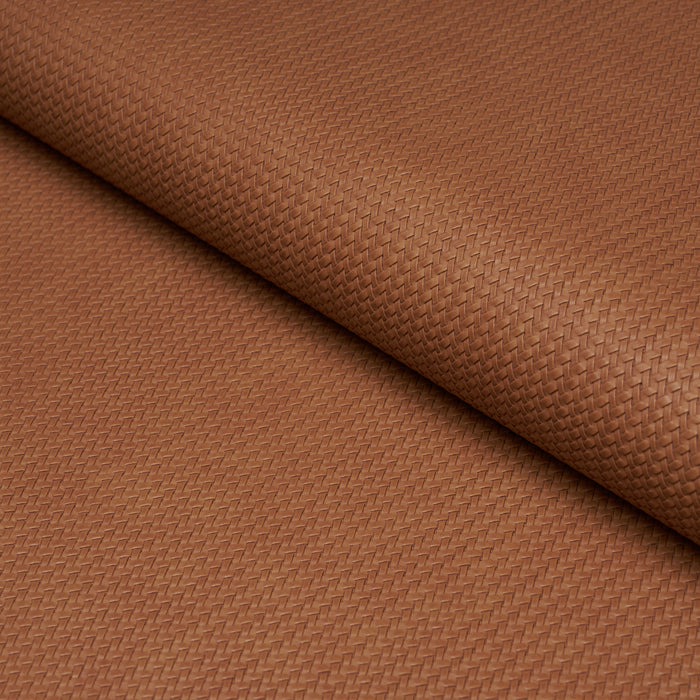 Schumacher Vegan Leather Rattan Indoor/Outdoor Caramel Fabric Sample 87803
