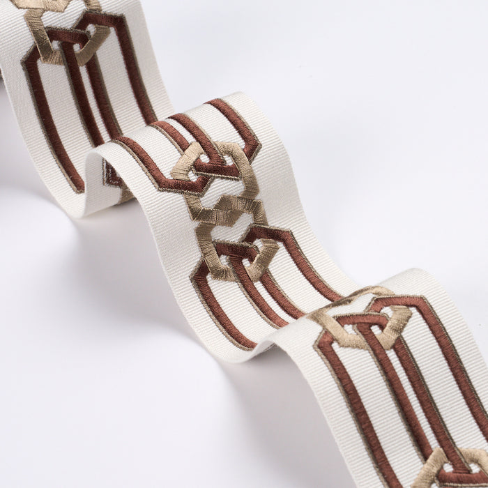 Schumacher Corinne Tape Rust & Beige Trim Sample 87862