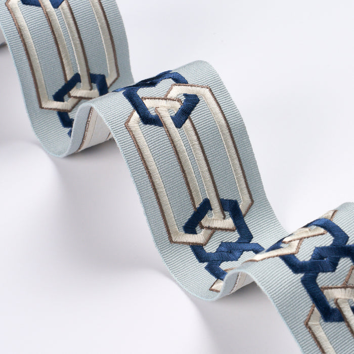 Schumacher Corinne Tape Blue & White Trim 87863