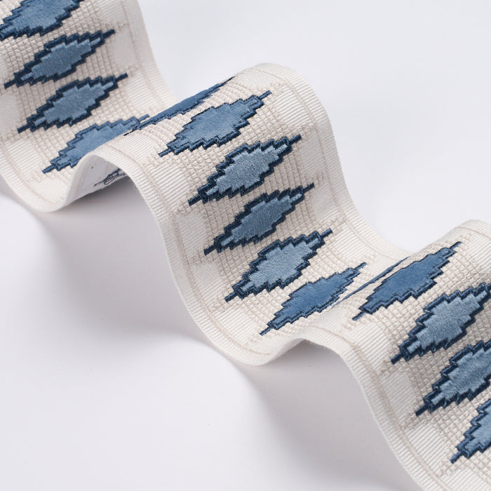 Schumacher Mireille Velvet Tape Blue Trim Sample 87873