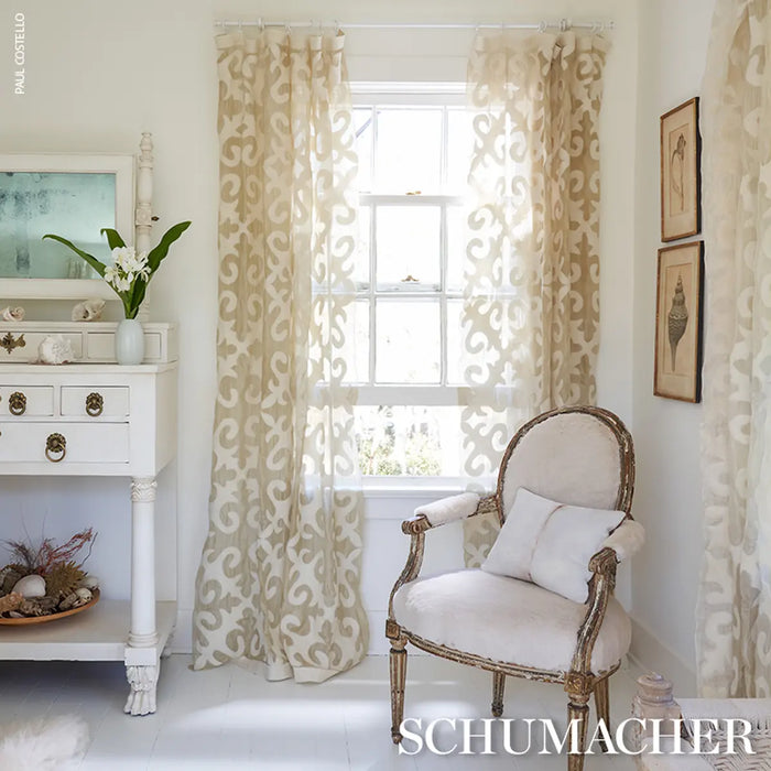 Schumacher Kyrgyzstan Wool Silk Oyster & Natural Fabric 87990