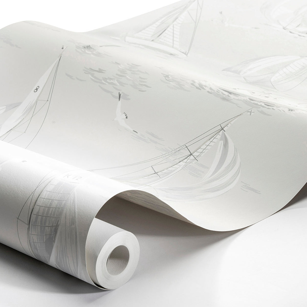 Schumacher Sailboats Grey Wallpaper Sample 8855