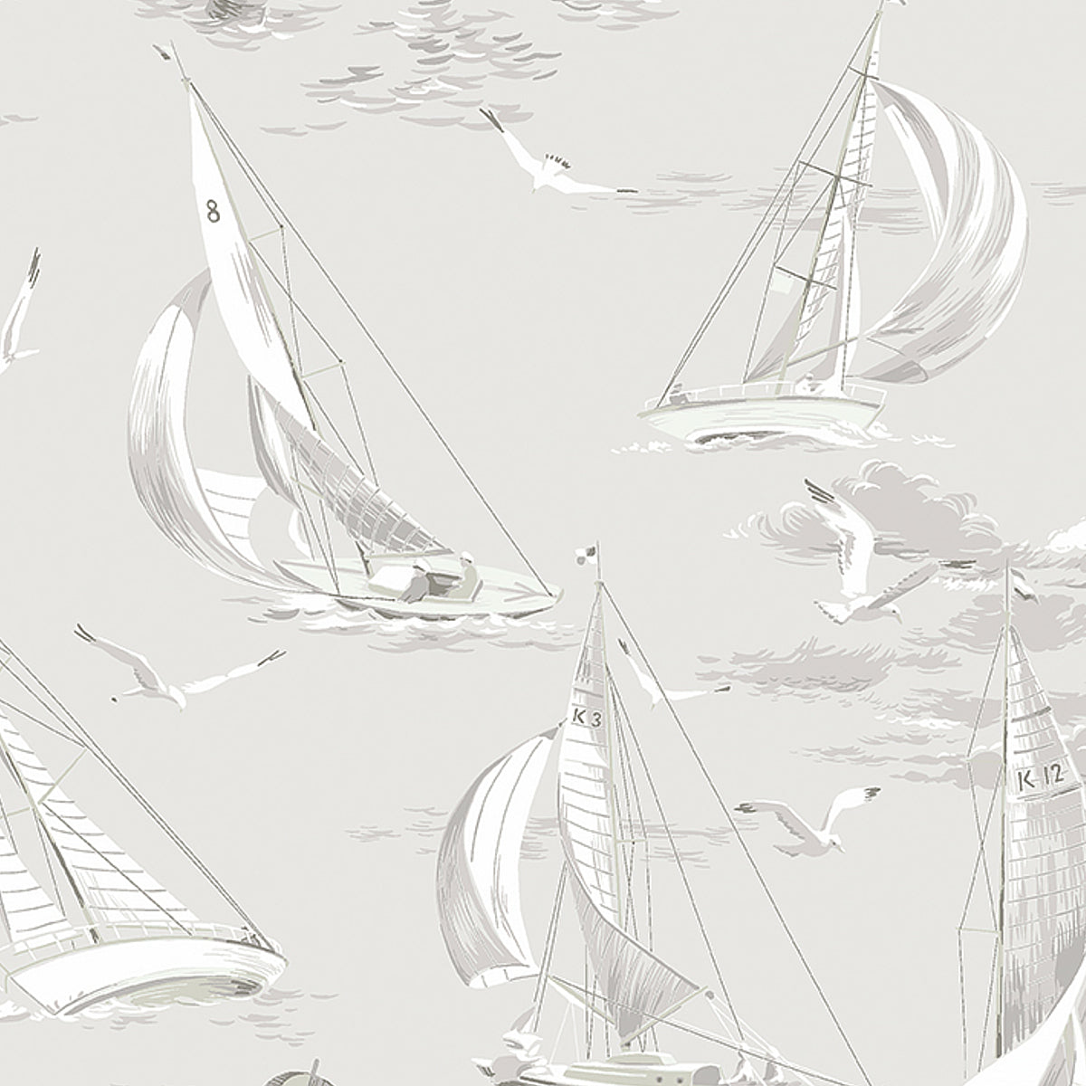 Schumacher Sailboats Grey Wallpaper Sample 8855
