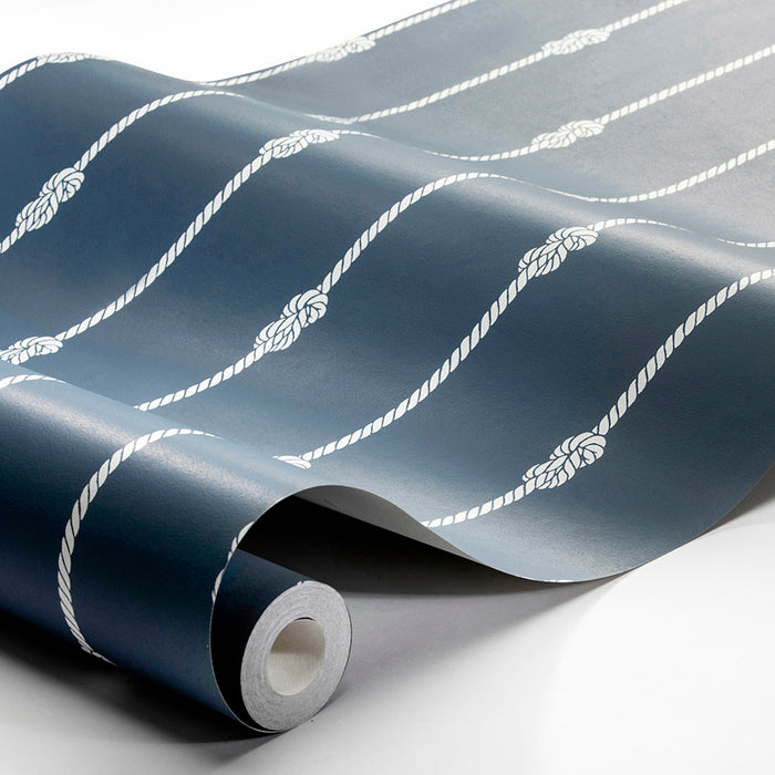 Schumacher Knot Stripe Navy Wallpaper Sample 8858