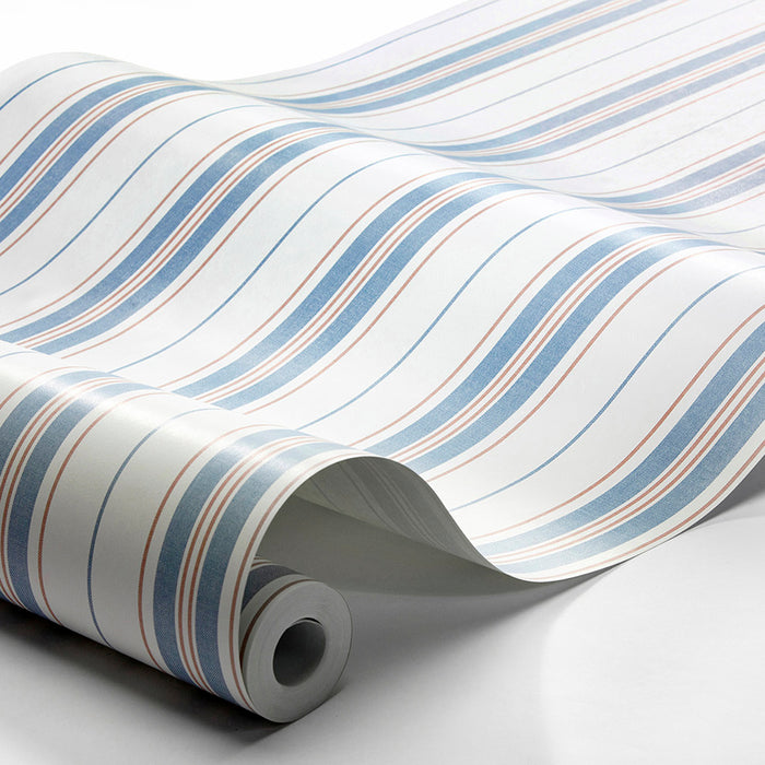 Schumacher HamnskAR Stripe Blue And Red Wallpaper 8874