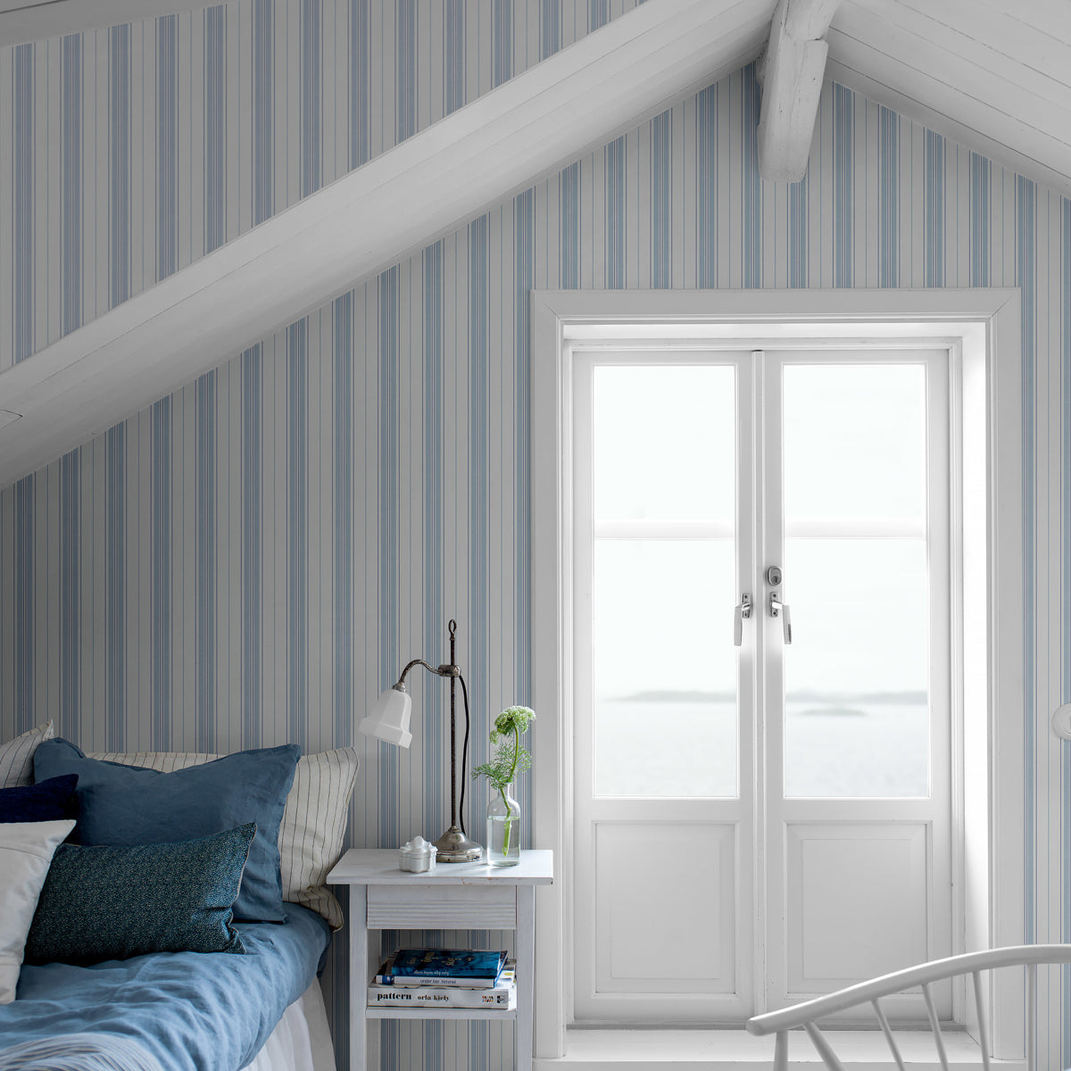 Schumacher HamnskAR Stripe Blues Wallpaper Sample 8875