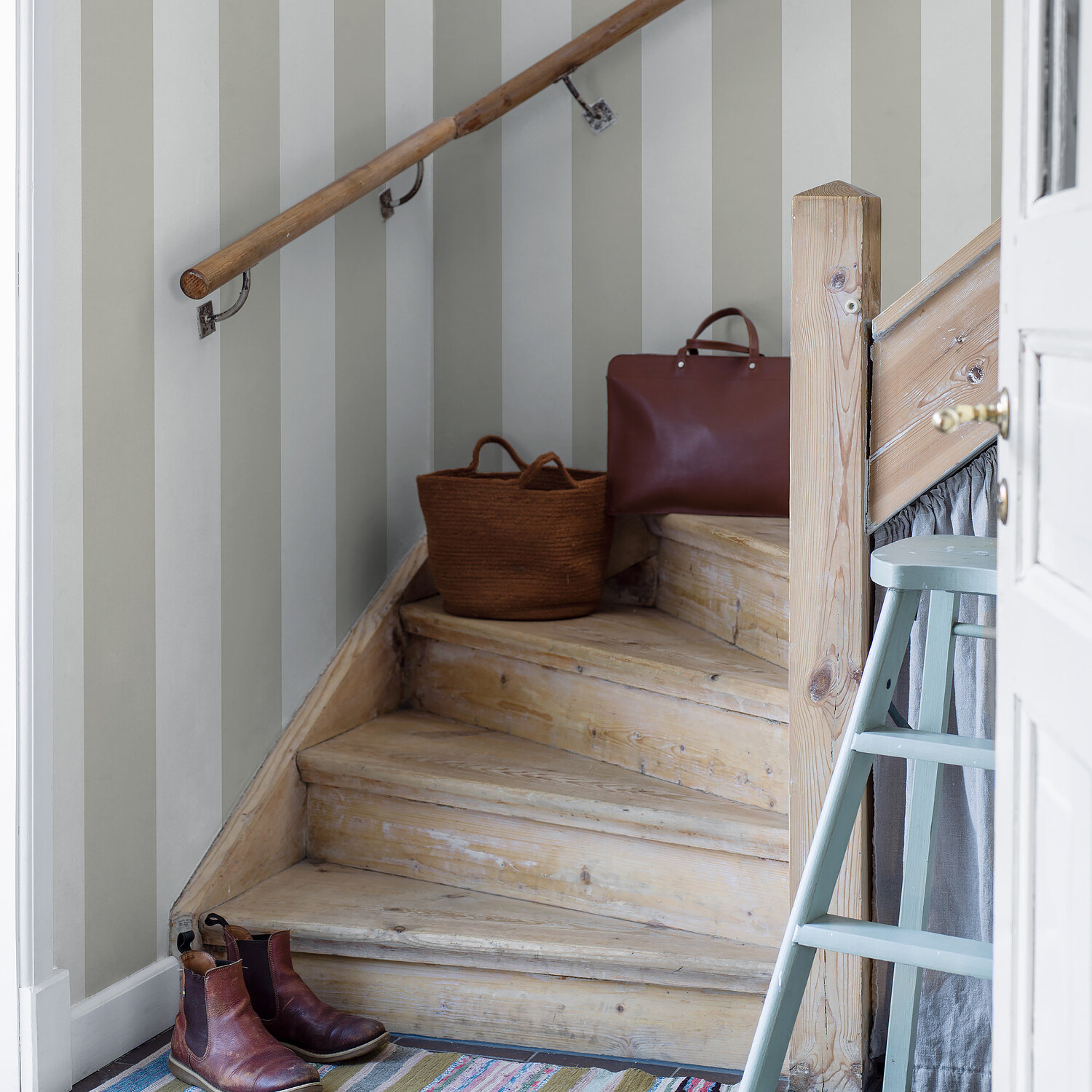 Schumacher Orust Stripe Stone Wallpaper Sample 8879