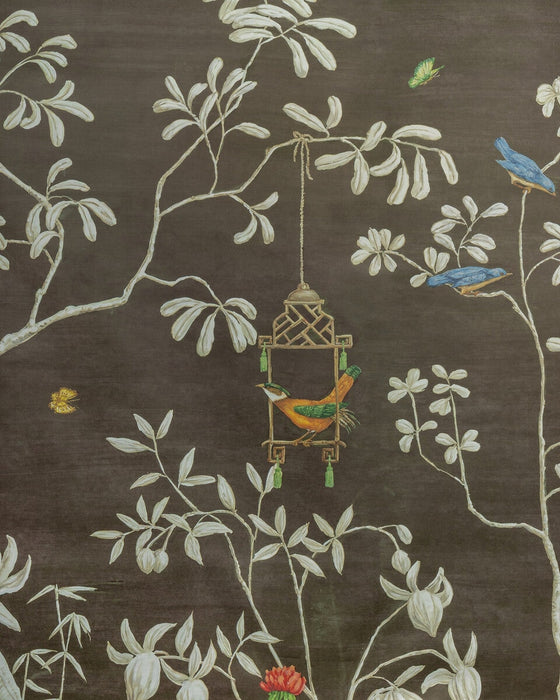 Brunschwig & Fils Jardin Yili Mural Chocolate Wallpaper Sample LOANER PNL.P8026104-66.0