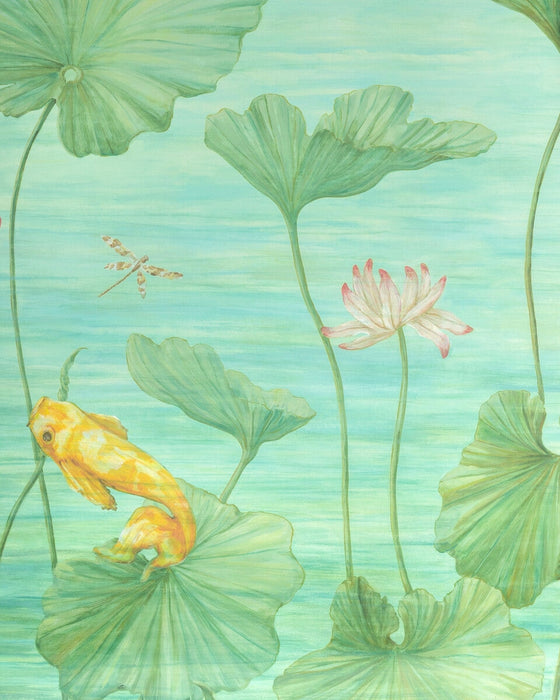 Brunschwig & Fils Koi Pond Mural Teal Wallpaper Sample LOANER PNL.P8026100-353.0
