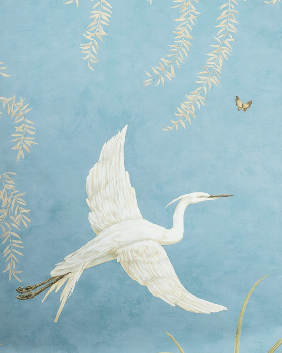 Brunschwig & Fils Egret Marsh Mural Blue Wallpaper Sample LOANER PNL.P8026102-5.0
