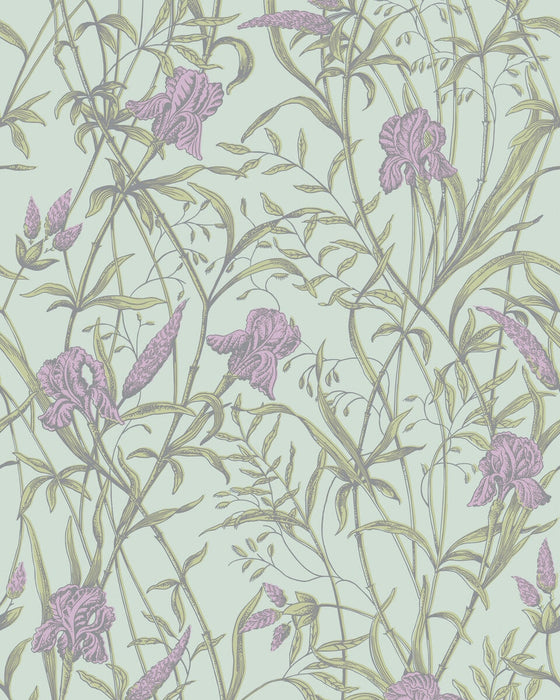 Cole & Son Iris Lavender On Duck Egg Wallpaper Sample 128/5024.CS.0