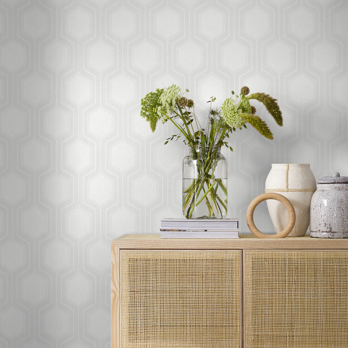 Schumacher Graphic Hexagon Bone Wallpaper Sample 9305