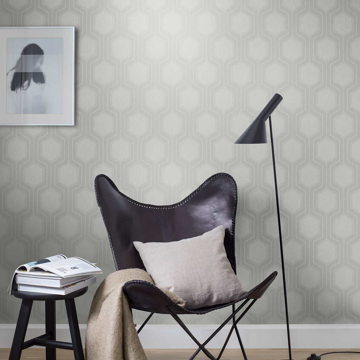 Schumacher Graphic Hexagon Grey Wallpaper Sample 9306
