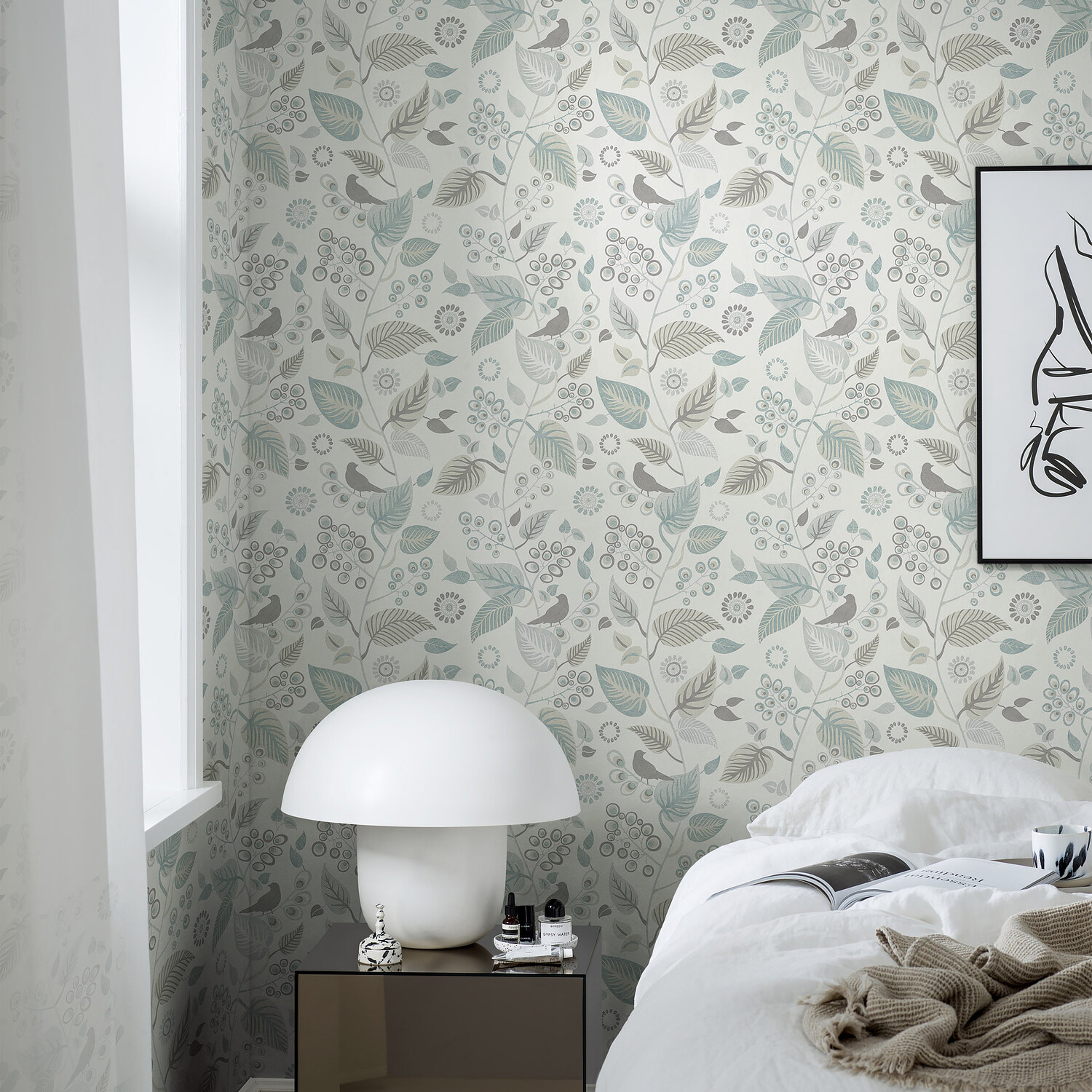 Schumacher Leaf Rhapsody Slate Wallpaper Sample 9331