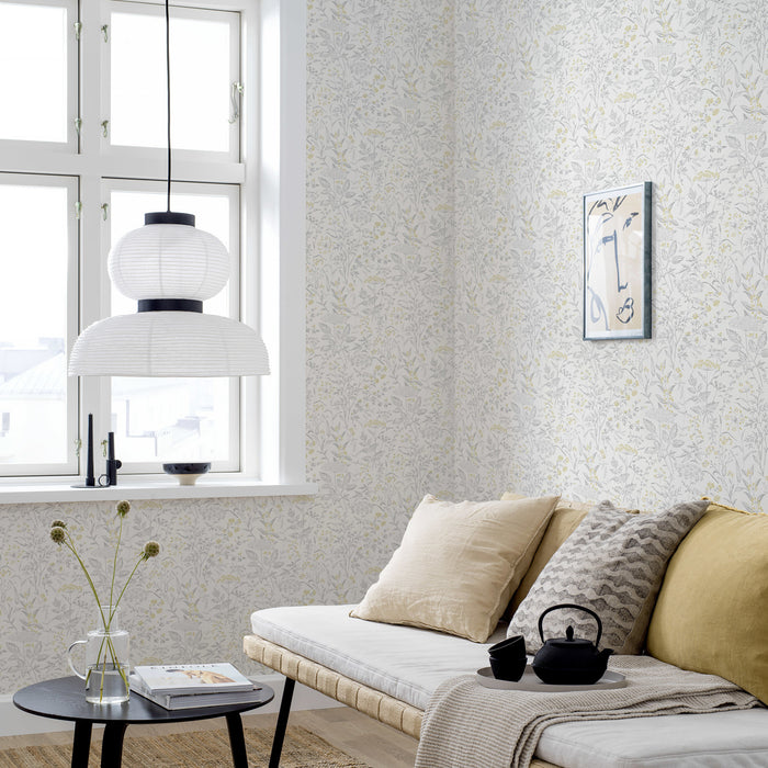 Schumacher Delicate Dance Grey And Yellow Wallpaper Sample 9337