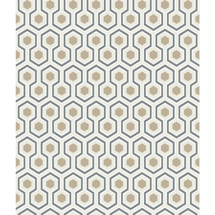 Cole & Son Hicks Hexagon Gilver/Wt/Bk Wallpaper Sample 95/3016.CS.0