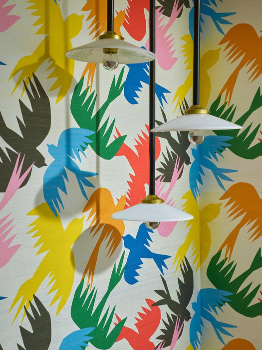 Pierre Frey Birds Traffic Multicolore Wallpaper Sample FP207001
