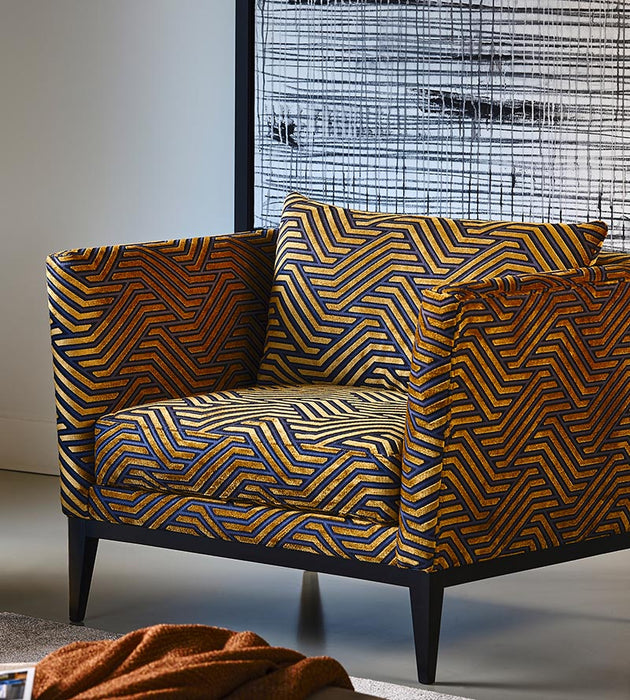 Aldeco Modernist Jacquard Velvet Gold Over Blue Fabric Sample A9MODE0002
