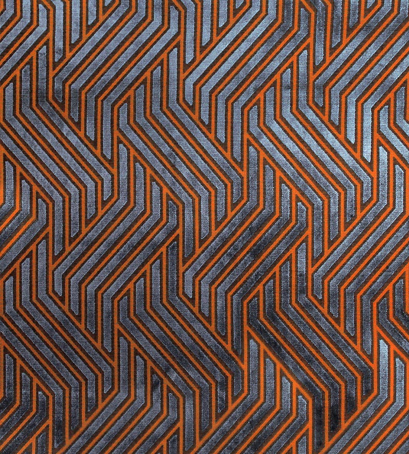 Aldeco Modernist Jacquard Velvet Terracotta Blue Fabric Sample A9MODE0003