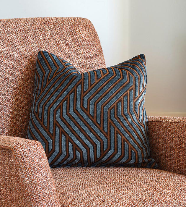 Aldeco Modernist Jacquard Velvet Terracotta Blue Fabric A9MODE0003