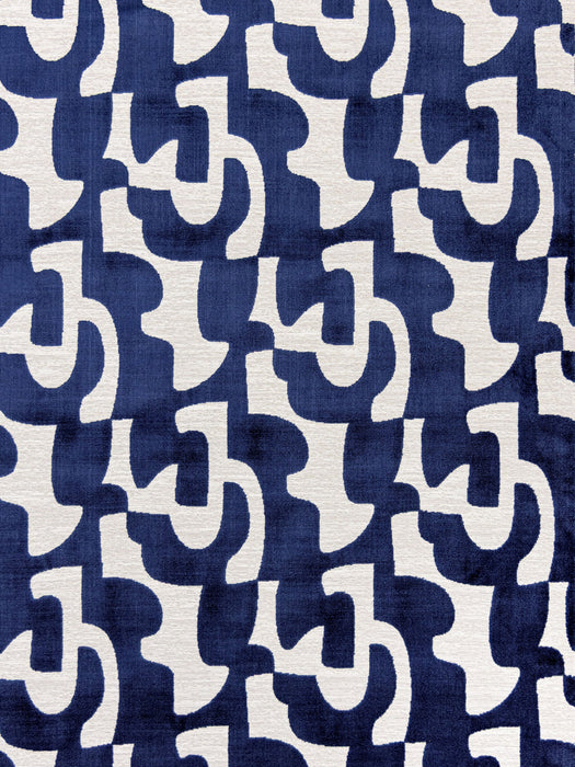 Aldeco Decoupe Velvet Navy Blue Linen Fabric Sample A9192610004