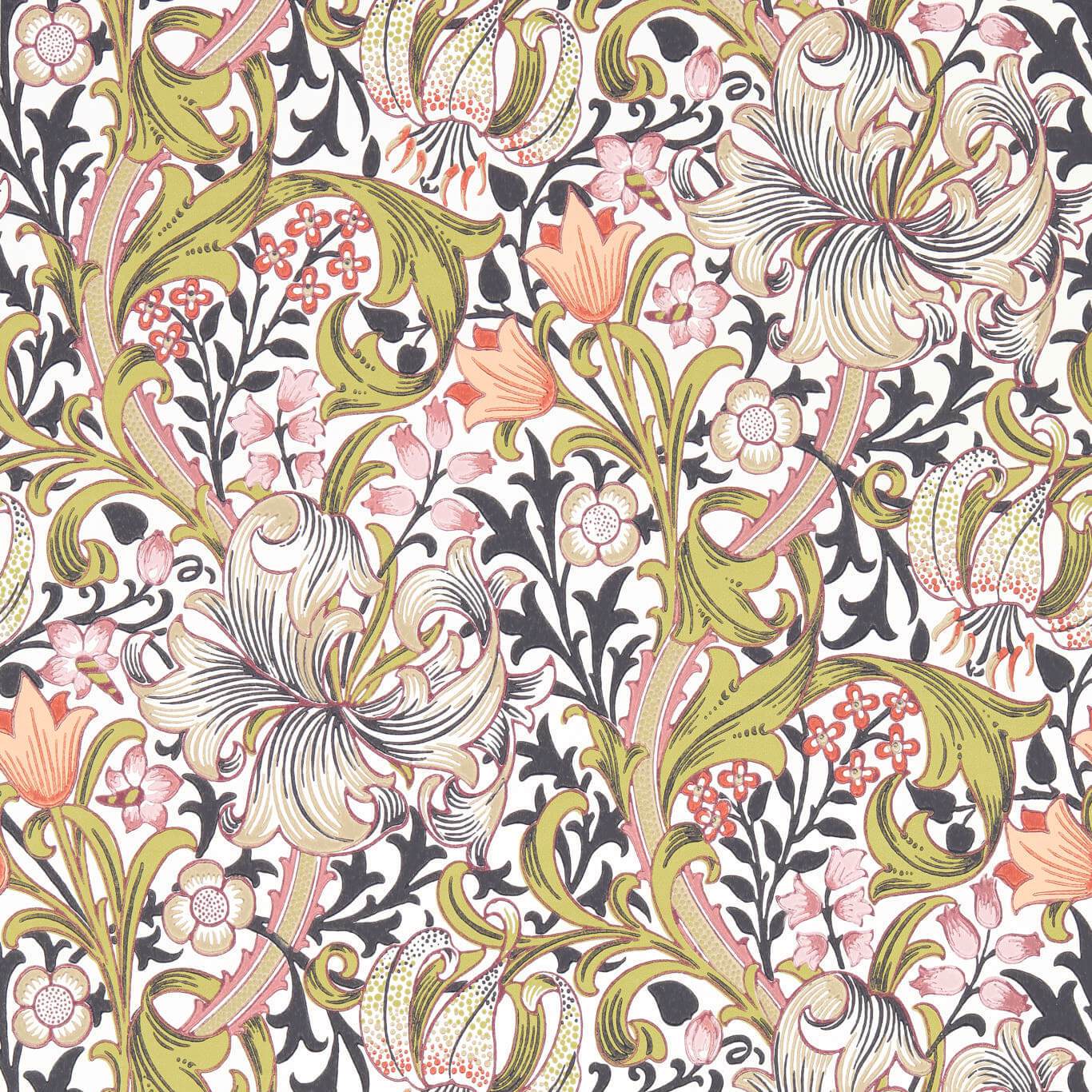 Morris & Co Golden Lily Espresso Wallpaper AARC510015