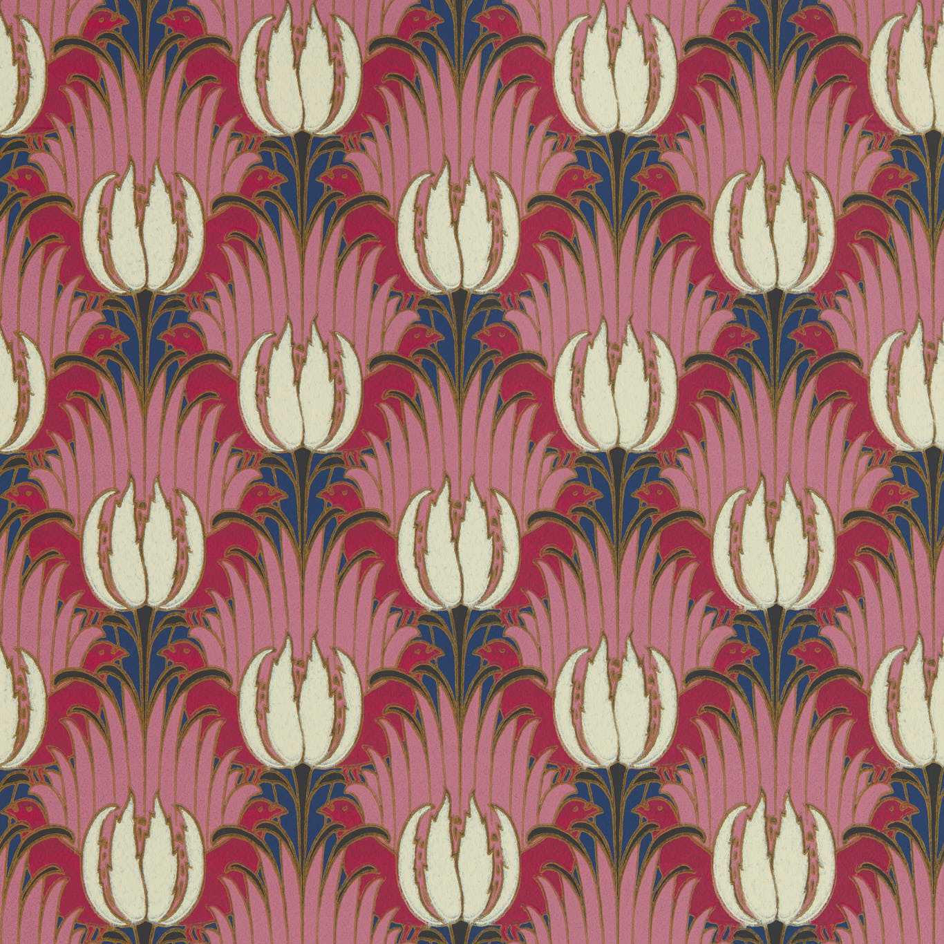 Morris & Co Tulip & Bird Amaranth & Blush Wallpaper Sample AARC510030