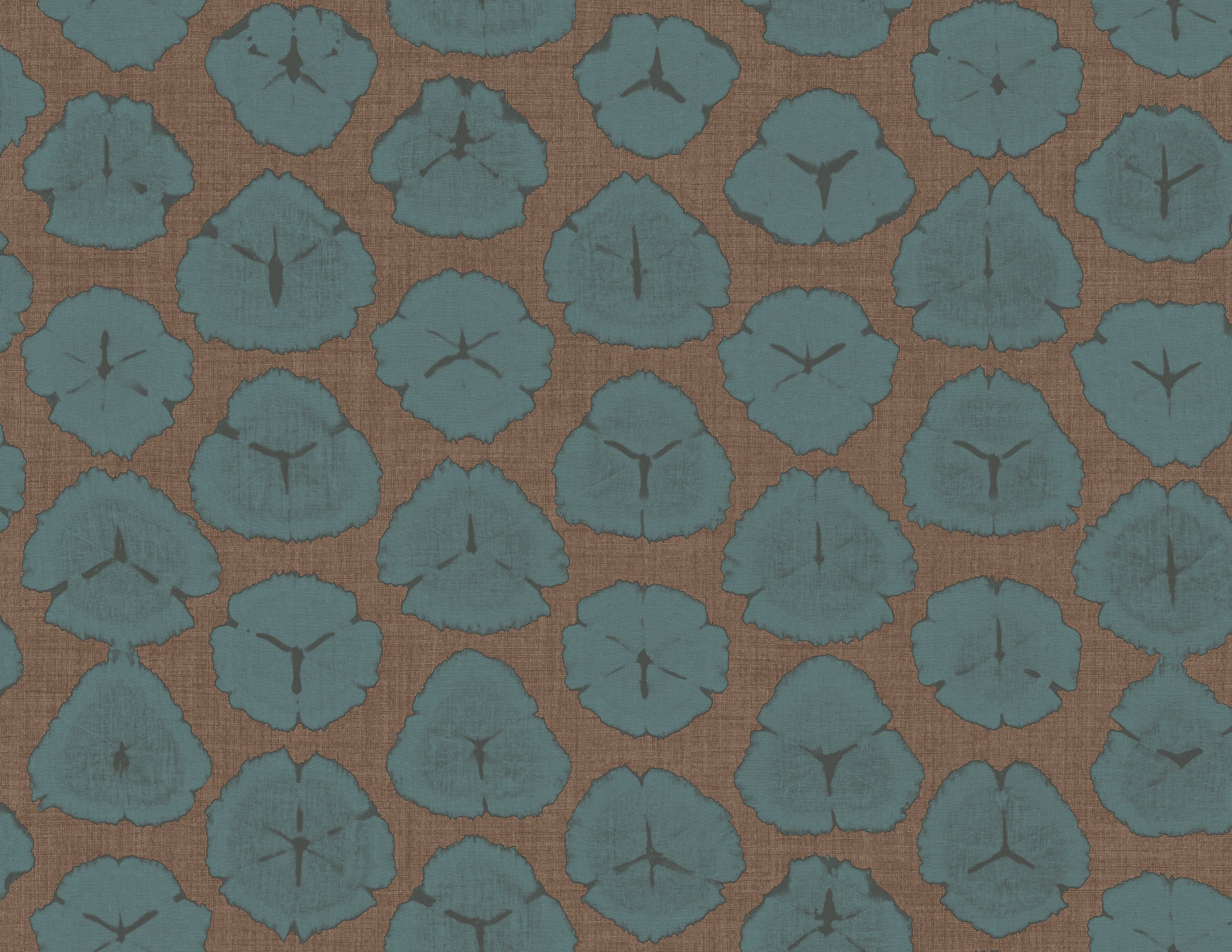 Seabrook Designs Shibori Blossoms Metallic Blue & Cedar Brown Wallpaper Sample AH41316