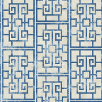 Seabrook Designs Dynasty Lattice Metallic Pearl And Azure Blue Wallpaper AI40202