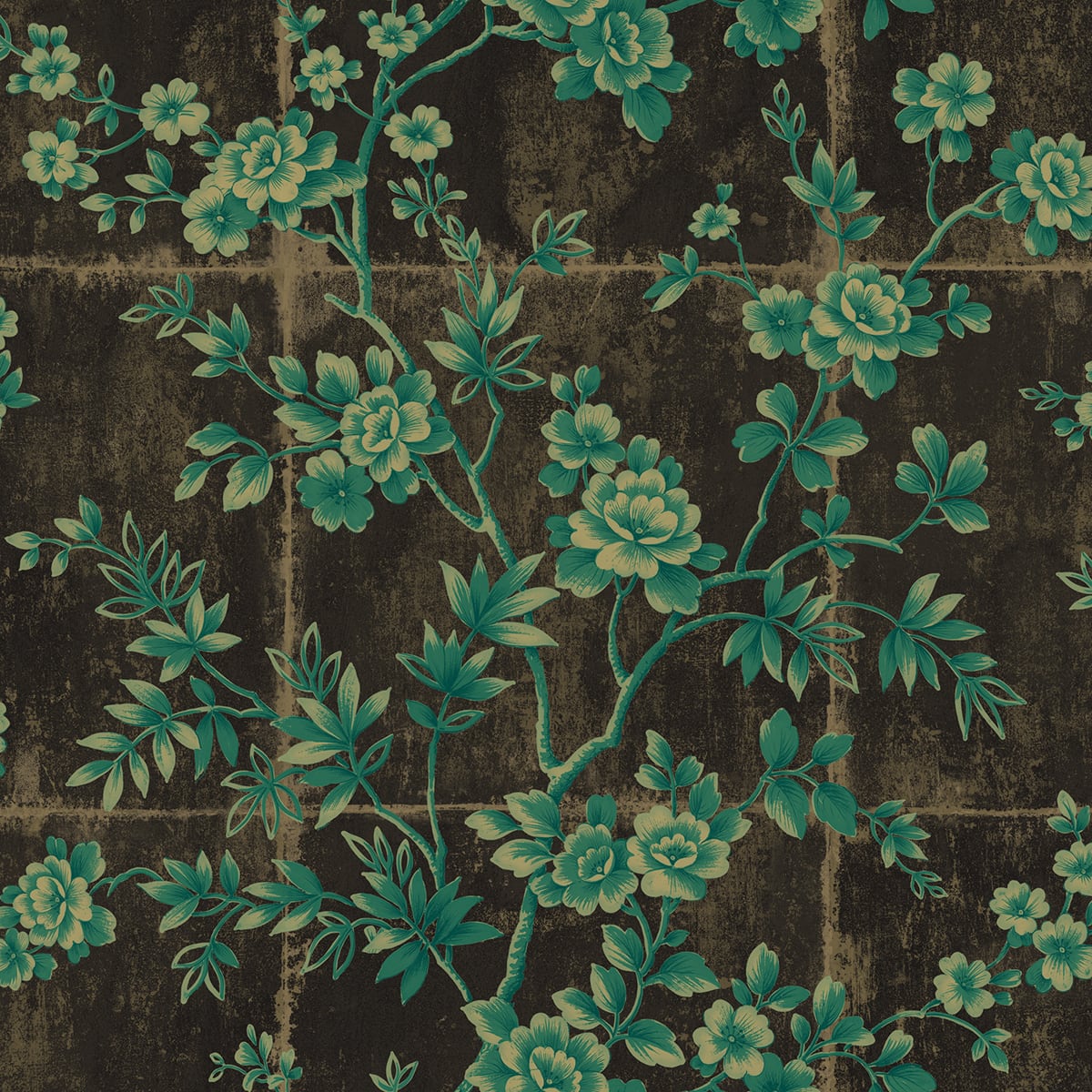 Seabrook Designs Great Wall Floral Metallic Mocha And Sea Green AI41904 ...