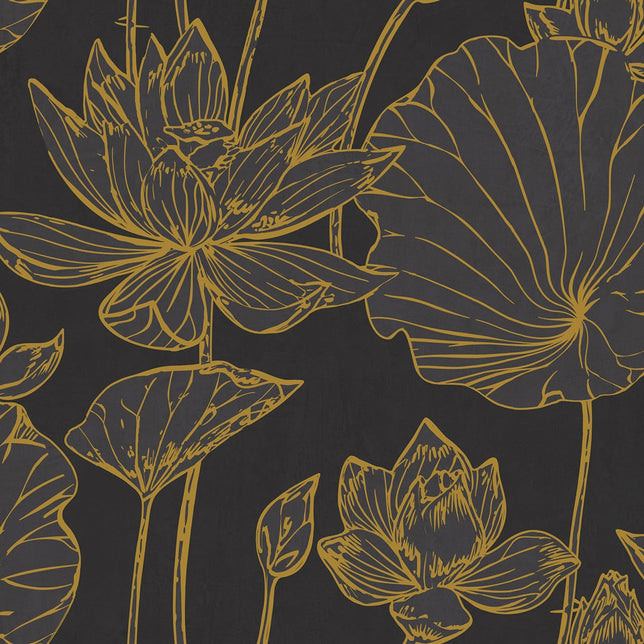 Seabrook Designs Lotus Floral Metallic Gold And Ebony AI42306 Wallpaper ...