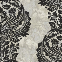 Seabrook Designs Newton Damask Black And Greige Wallpaper AV51300