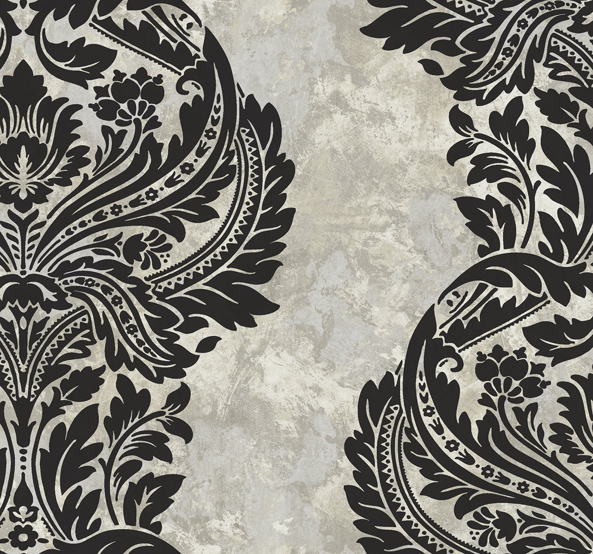 Seabrook Designs Newton Damask Black And Greige Wallpaper AV51300