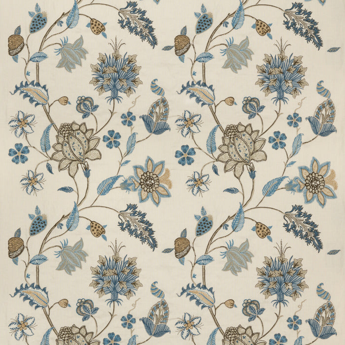GP & J Baker Baker'S Indienne Embroidery Soft Blue Fabric Sample BF10784.3.0