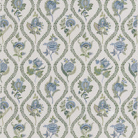 GP & J Baker Burford Embroidery Blue/Emerald Fabric BF11025.2.0