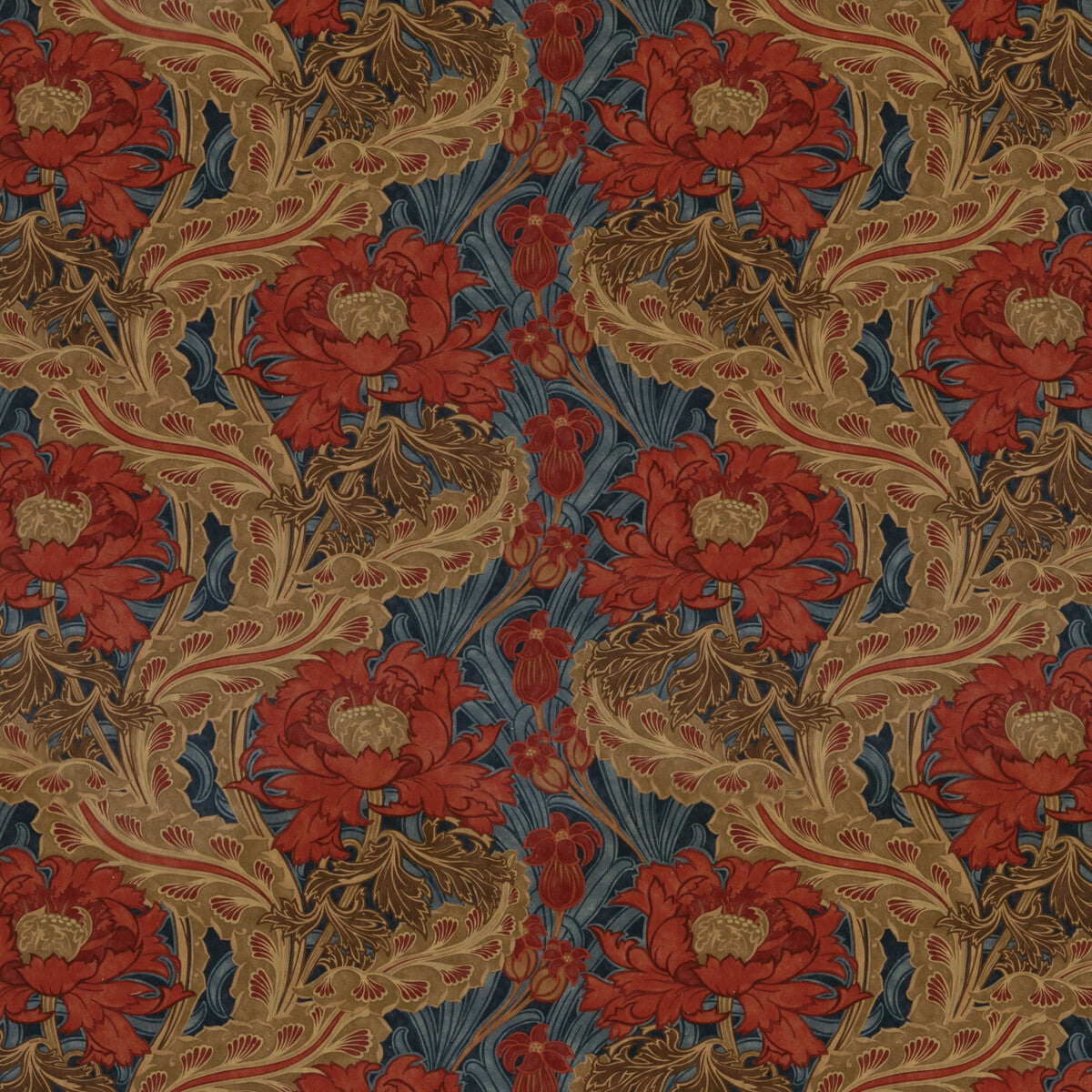 GP & J Baker Brantwood Velvet Red/Blue Fabric Sample BP10970.2.0
